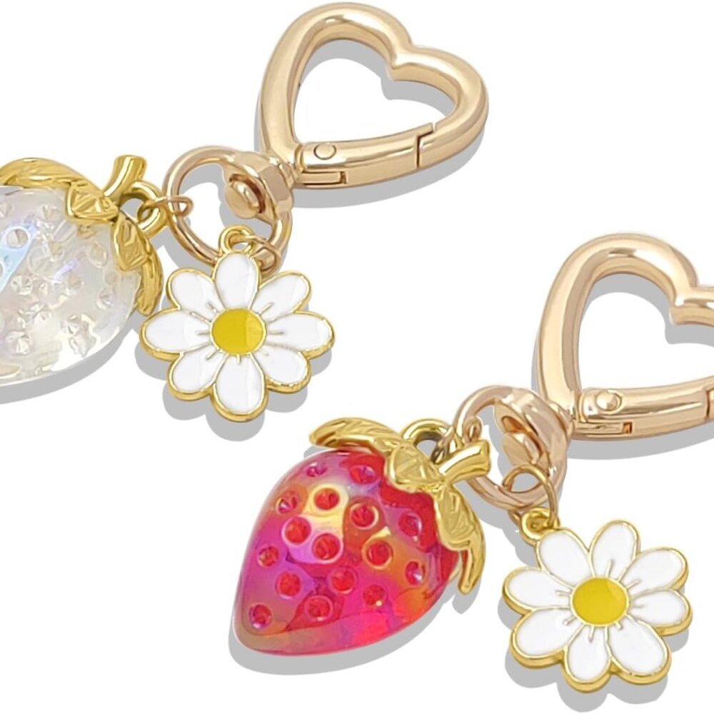 Cute Strawberry Keychain Bag Purse Charms Crystal Strawberry Daisy Flower Keycha